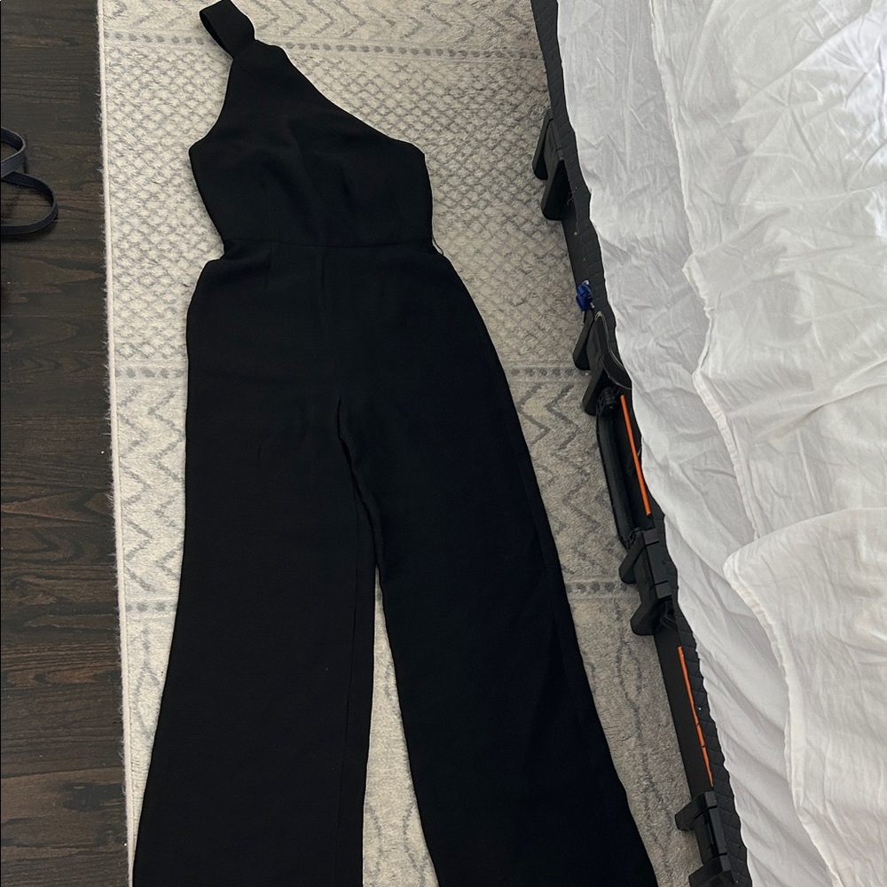 C/MEO Collective Black One Shoulder Wide Leg Jumpsuit